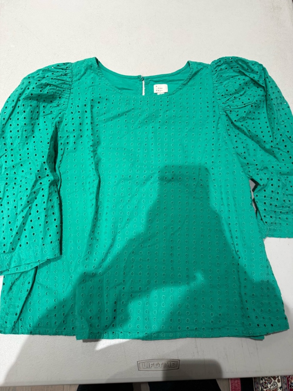 a new day Green Eyelet Puff-Sleeve Blouse